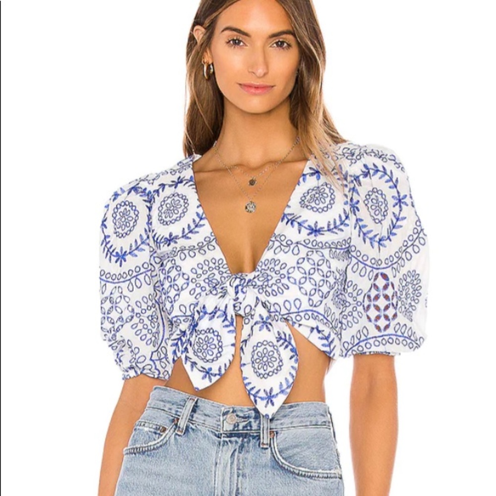 NWT. Sullie Top in White & Blue
Lovers + Friends
Color: White & Blue
Size: XL